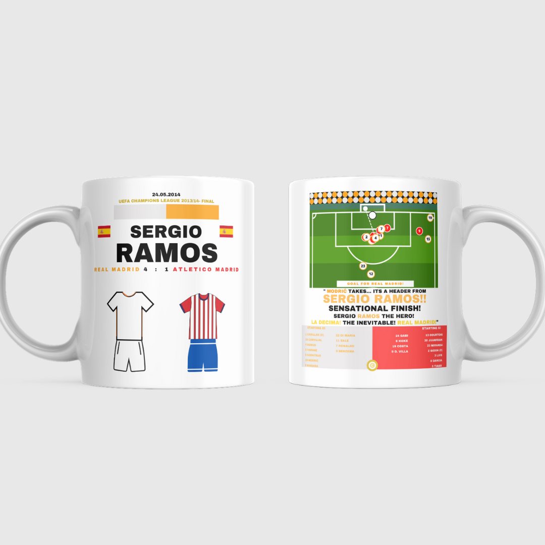 Sergio Ramos goal vs Atletico Madrid Mug - UEFA Champions League 2014 Final - Real Madrid - Premium from CatenaccioDesigns - Just €14! Shop now at CatenaccioDesigns