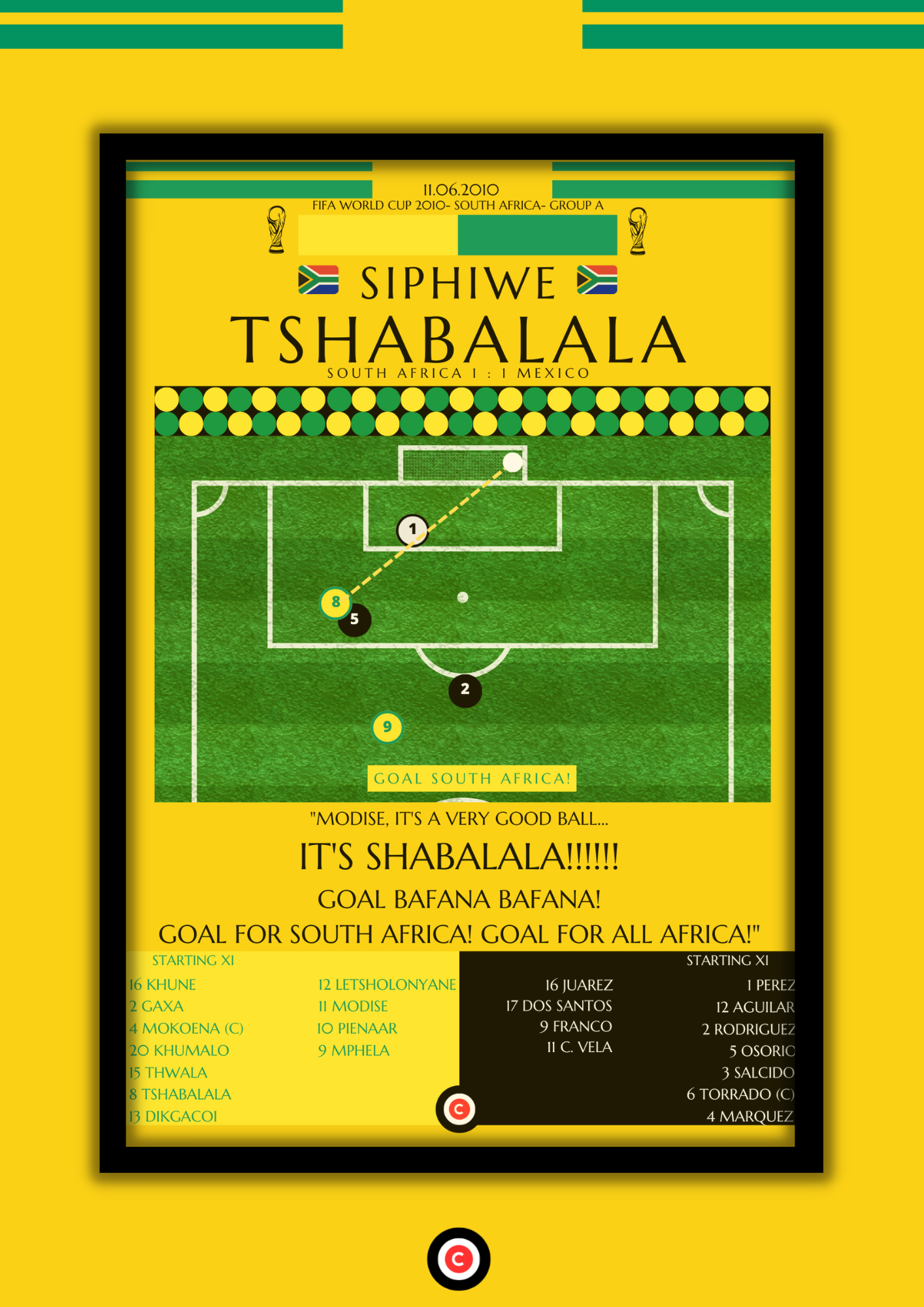Tshabalala scores the first goal of the 2010 World Cup- South Africa - Premium from CatenaccioDesigns - Just €14.50! Shop now at CatenaccioDesigns