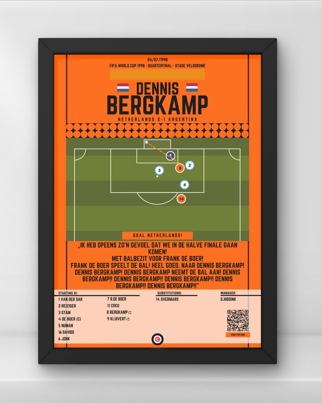 Dennis Bergkamp last minute winner vs Argentina - FIFA World Cup 1998 - Netherlands - Premium Sports collectibles from CatenaccioDesigns - Just €14.50! Shop now at CatenaccioDesigns