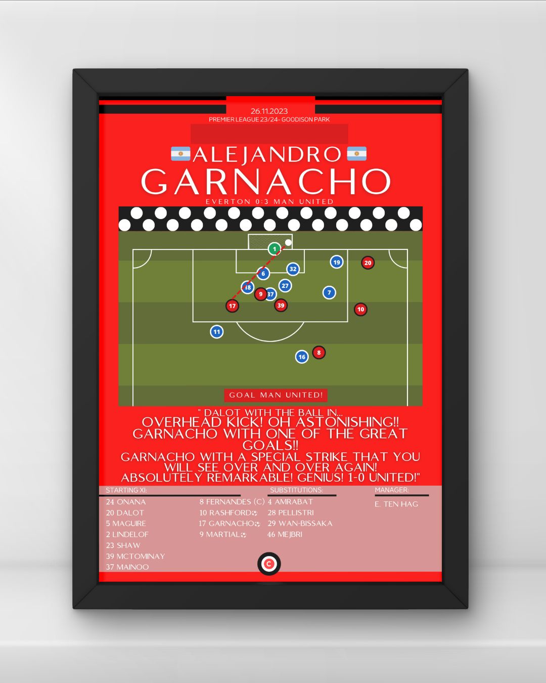 Garnacho bicycle kick goal vs Everton- Premier League 23/24- Manchester United - Premium from CatenaccioDesigns - Just €14.50! Shop now at CatenaccioDesigns