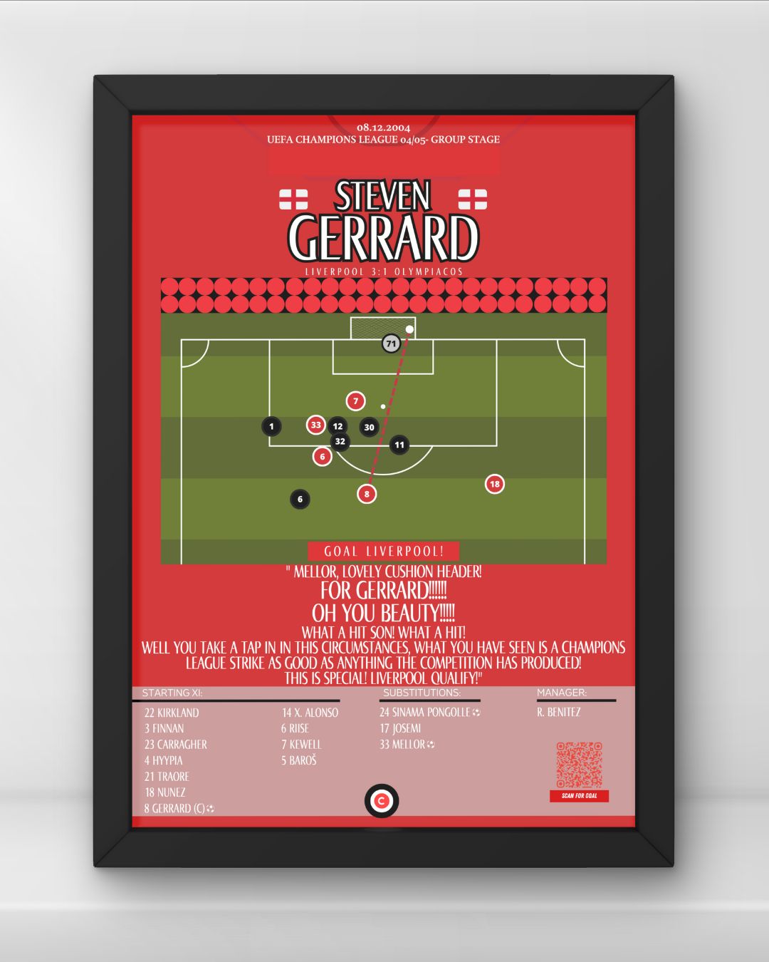 Steven Gerrard goal vs Olympiakos- Uefa Champions League 04/05- Liverpool - Premium from CatenaccioDesigns - Just €14.50! Shop now at CatenaccioDesigns