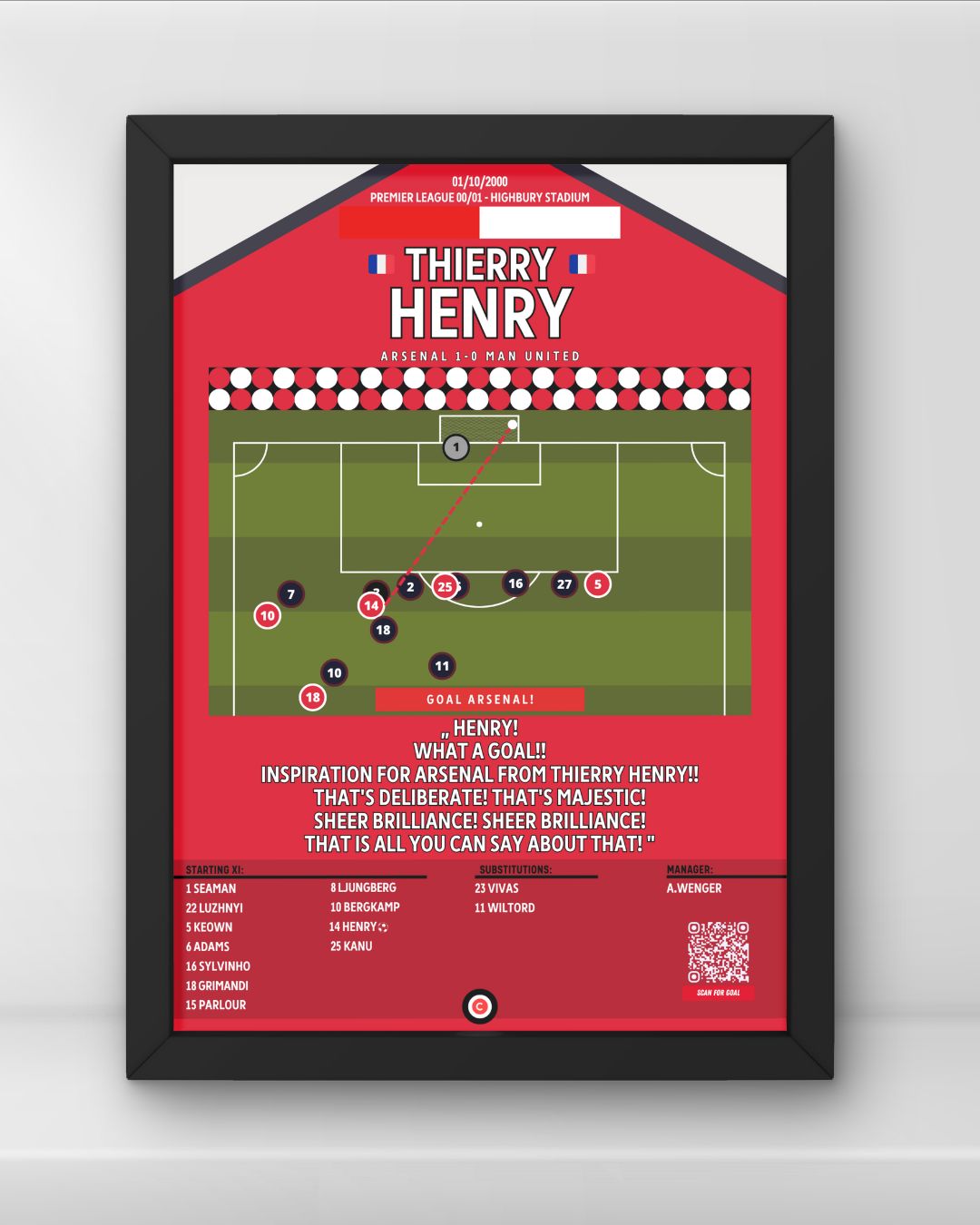 Thierry Henry iconic goal vs Manchester United - Premier League 00/01- Arsenal - Premium Sports collectibles from CatenaccioDesigns - Just €14.50! Shop now at CatenaccioDesigns