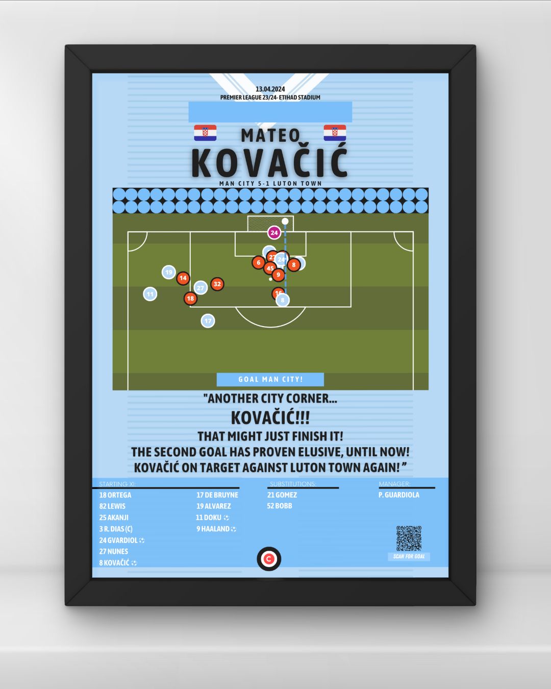 Mateo Kovačić volley goal vs Luton Town- Premier League 23/24- Manchester City - Premium from CatenaccioDesigns - Just €14.50! Shop now at CatenaccioDesigns