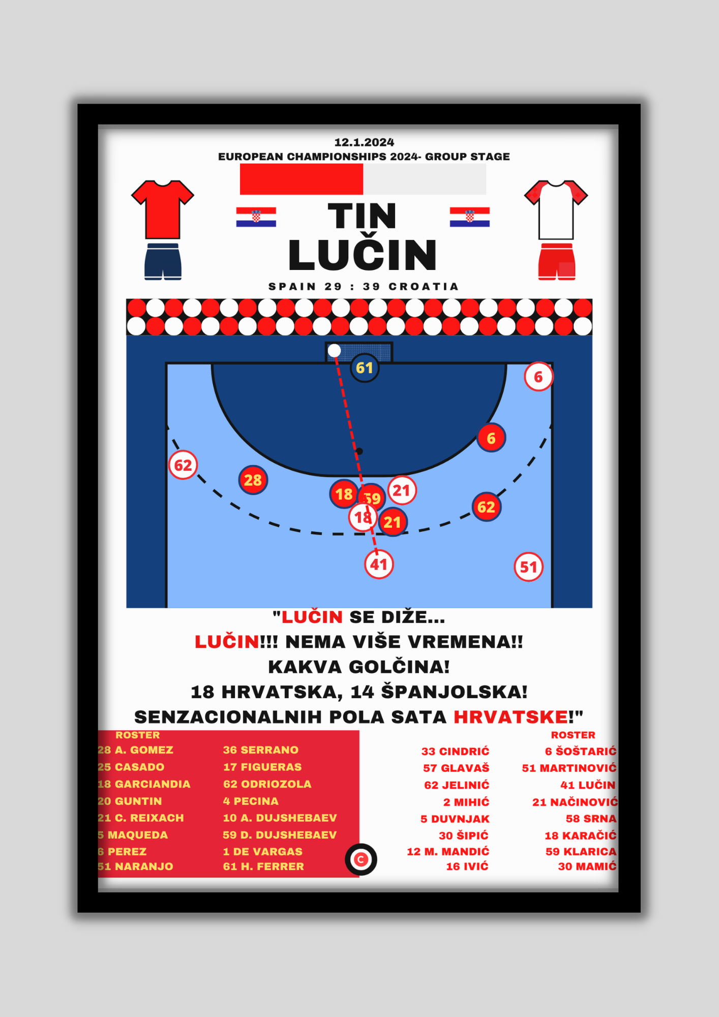 Tin Lučin vs Spain- EHF EURO 2024 Germany- Croatia - Premium from CatenaccioDesigns - Just €14.50! Shop now at CatenaccioDesigns