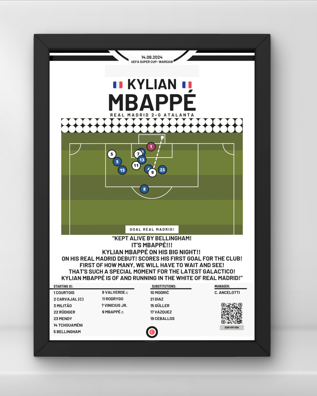 Kylian Mbappe debut goal for Real Madrid vs Atalanta- Super Cup 2024- Real Madrid - Premium from CatenaccioDesigns - Just €14.50! Shop now at CatenaccioDesigns