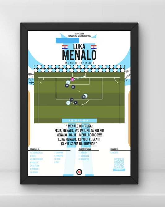Luka Menalo pobjednički gol vs Varaždin - 1.HNL 24/25 - HNK Rijeka - Premium Sports collectibles from CatenaccioDesigns - Just €14.50! Shop now at CatenaccioDesigns