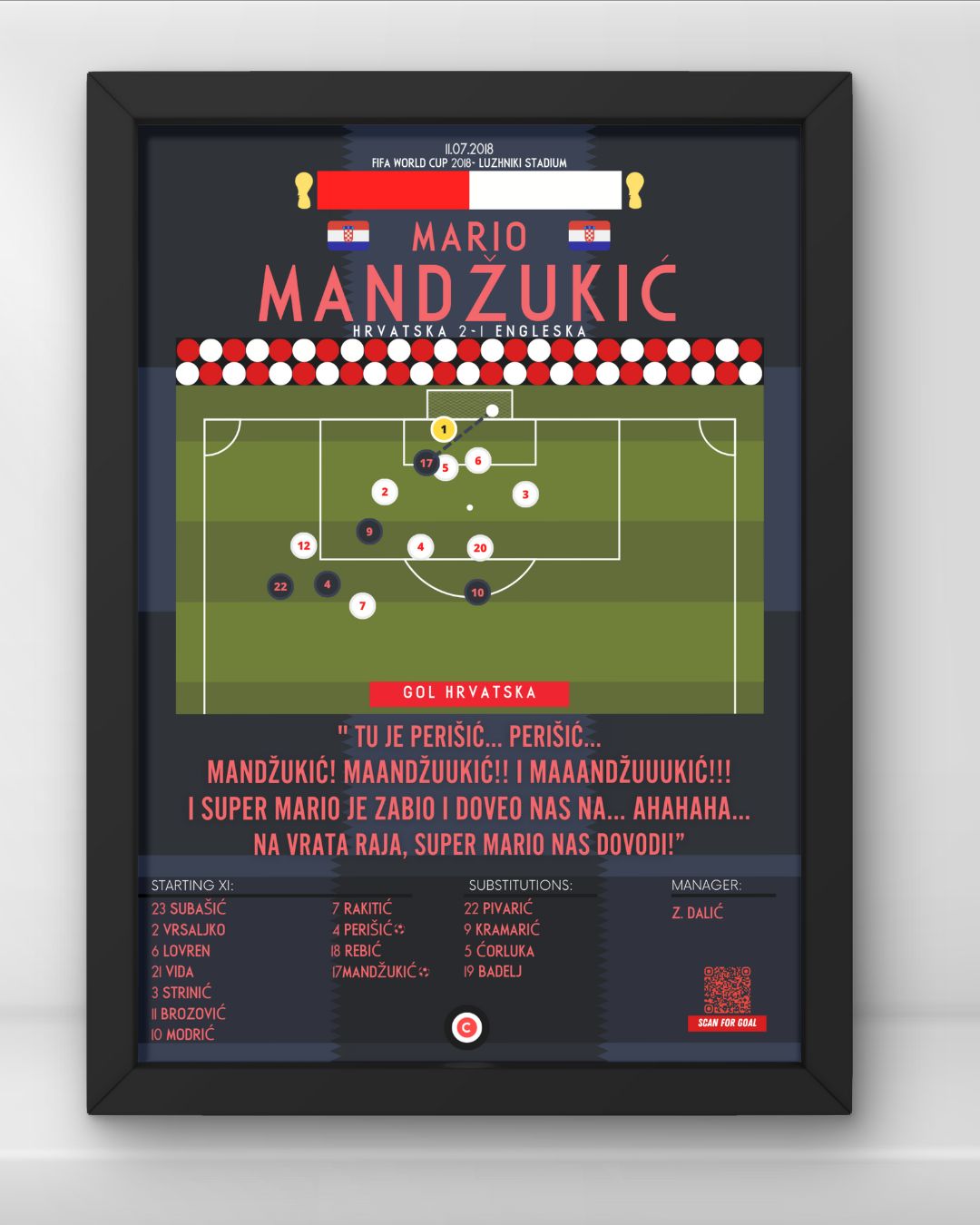 Mario Mandžukić vs Engleska- FIFA World Cup 2018 Semi-Final- Croatia - Premium from CatenaccioDesigns - Just €14.50! Shop now at CatenaccioDesigns