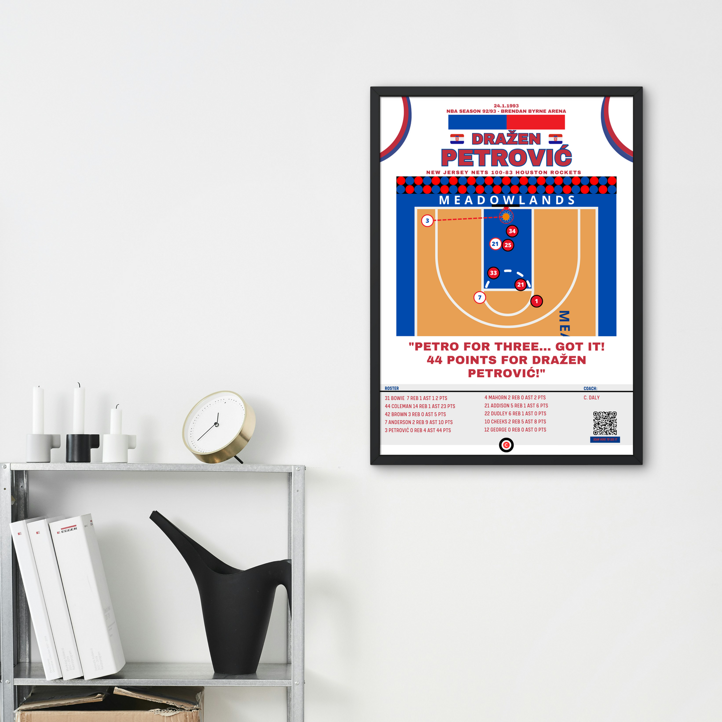 Dražen Petrović vs Houston Rockets - NBA 92/93 - New Jersey Nets - Premium Sports collectibles from CATENACCIO - Just €14.50! Shop now at CatenaccioDesigns