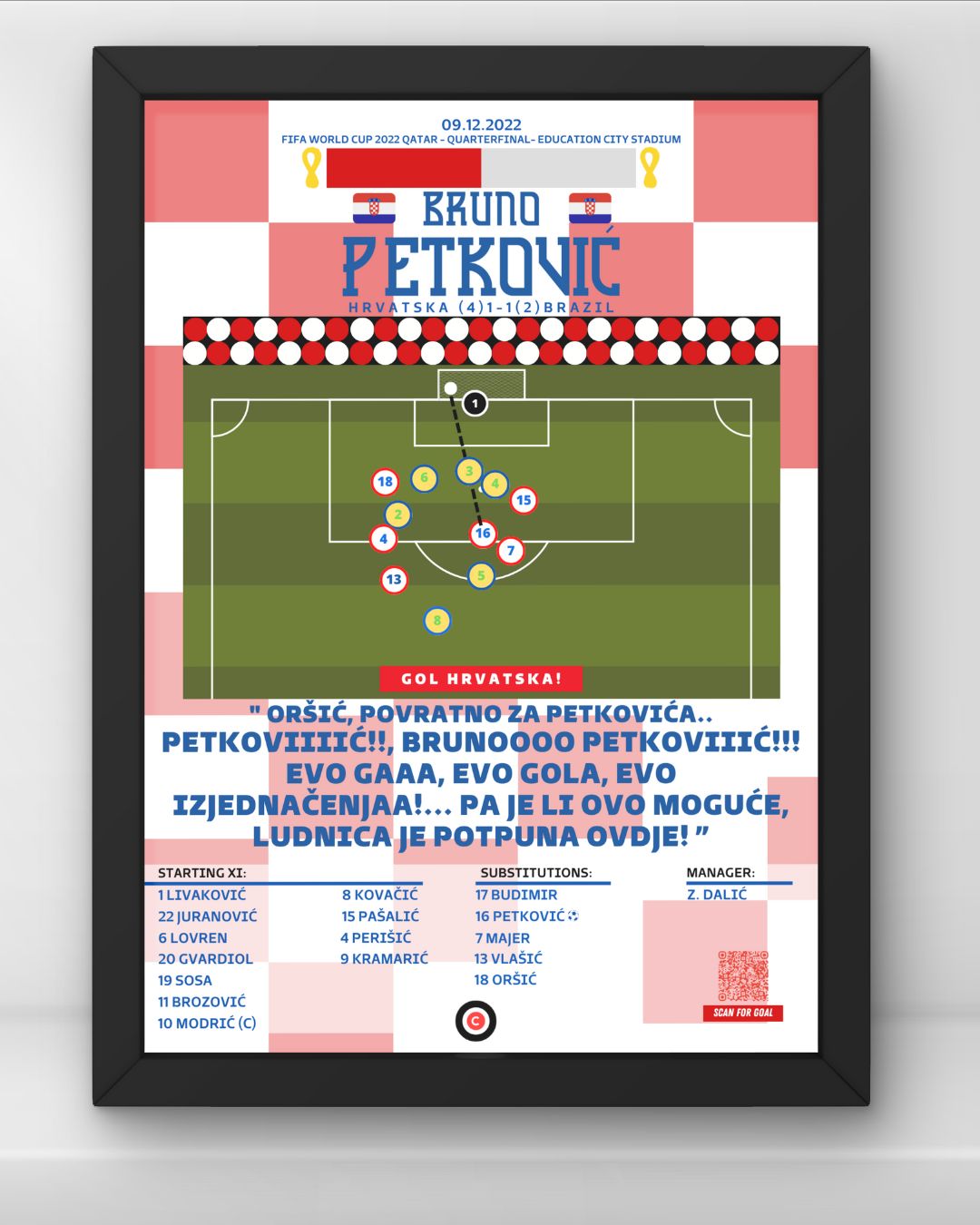 Bruno Petković Goal vs Brasil - FIFA World Cup 2022 Qatar (Quarter-Finals) - Croatia - Premium from CatenaccioDesigns - Just €14.50! Shop now at CatenaccioDesigns