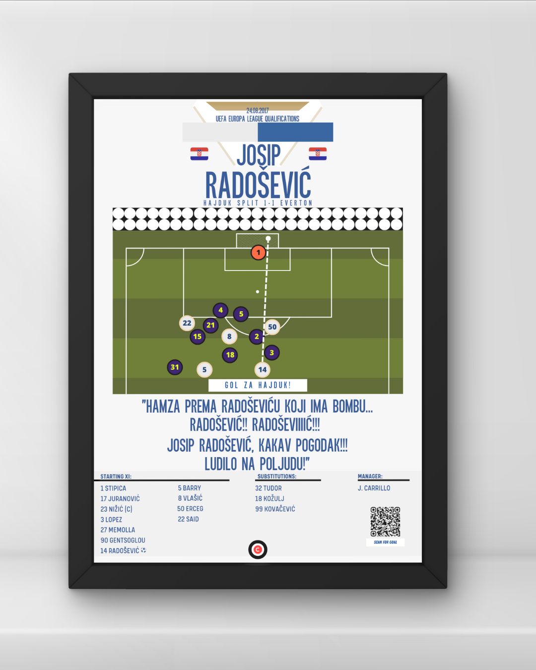Josip Radošević Goal vs Everton - UEFA Europa League Qualifications - Hajduk Split - Premium from CATENACCIO - Just €14.50! Shop now at CatenaccioDesigns