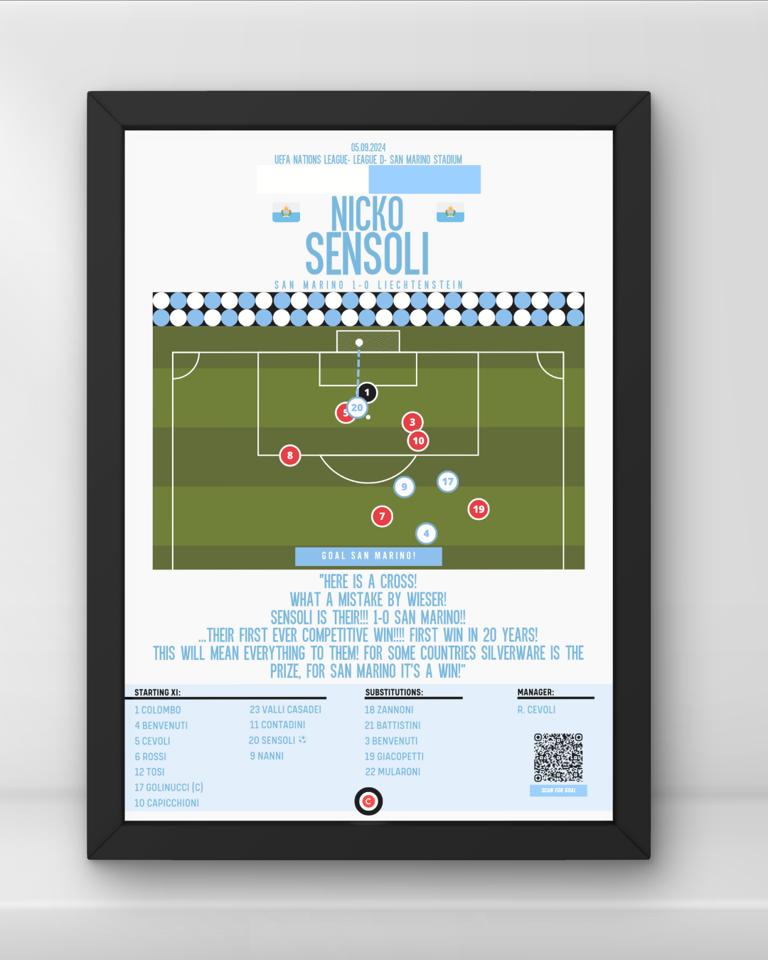 Sensoli goal for San Marino's first ever competitive win- UEFA Nations League - Premium from CatenaccioDesigns - Just €14.50! Shop now at CatenaccioDesigns