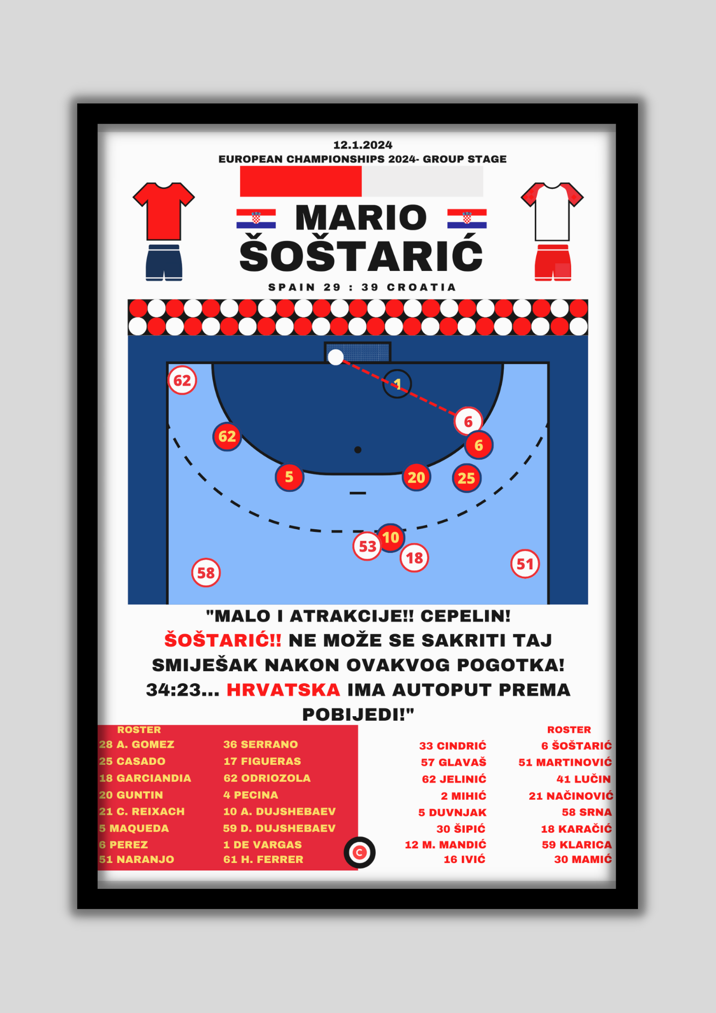 Mario Šoštarić vs Spain- EHF EURO 2024 Germany- Croatia - Premium from CatenaccioDesigns - Just €14.50! Shop now at CatenaccioDesigns