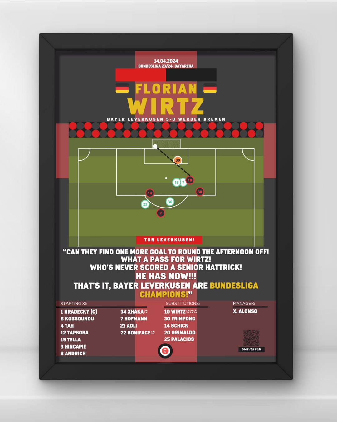 Florian Wirtz first hattrick vs Werder Bremen- Bundesliga 23/24- Bayer Leverkusen - Premium from CatenaccioDesigns - Just €14.50! Shop now at CatenaccioDesigns