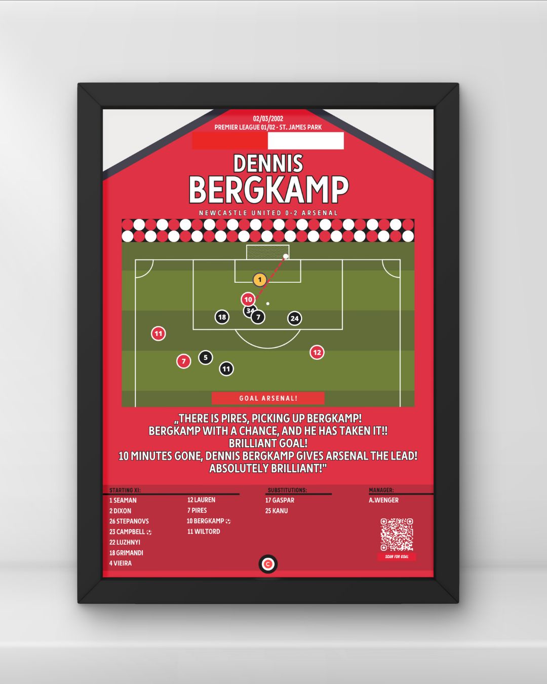 Dennis Bergkamp amazing goal vs Newcastle - Premier League 01/02 - Arsenal - Premium Sports collectibles from CatenaccioDesigns - Just €14.50! Shop now at CatenaccioDesigns