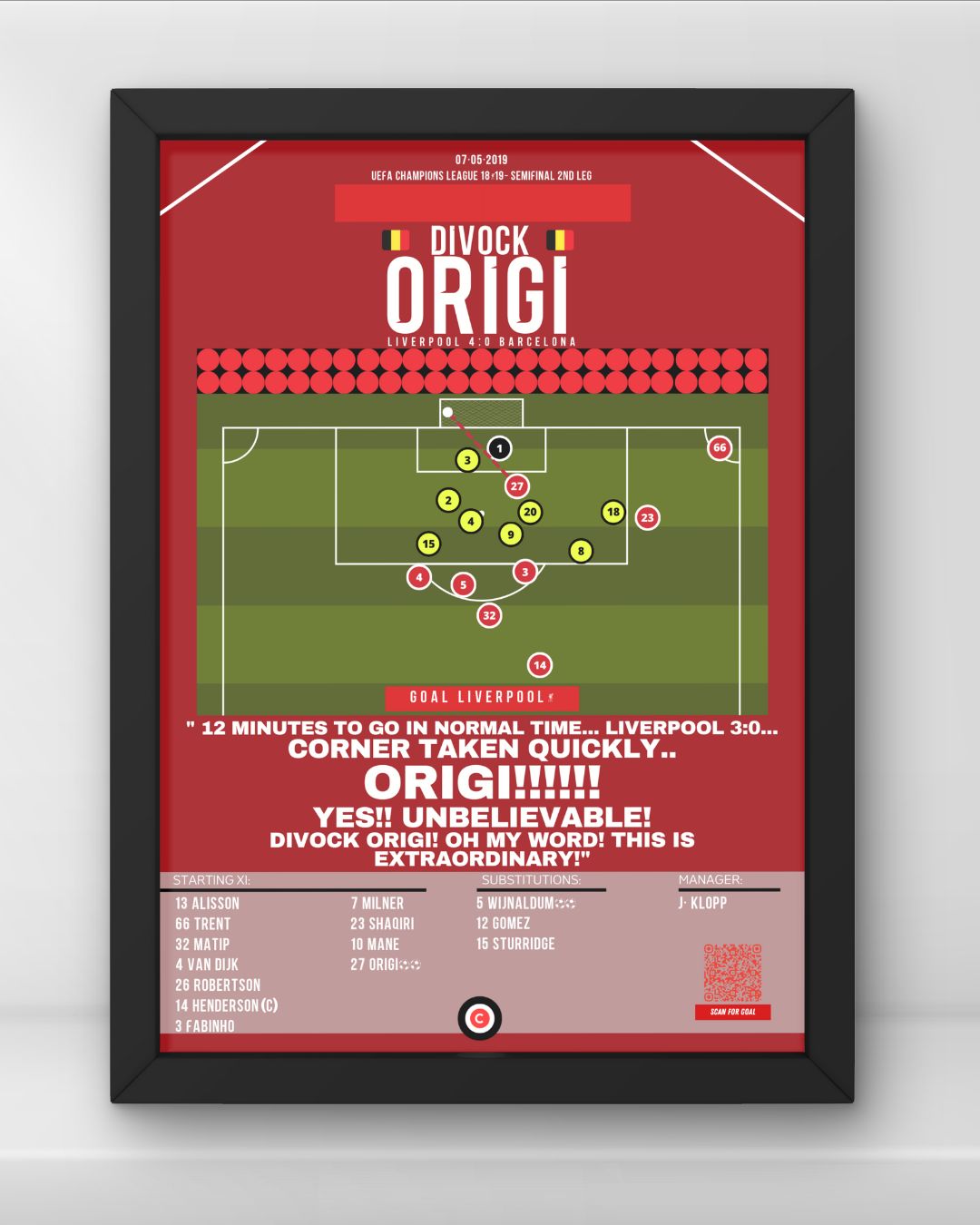 Divock Origi vs Barcelona - UEFA Champions League 2018/2019 SemiFinal 2nd leg -Liverpool - Premium from CatenaccioDesigns - Just €14.50! Shop now at CatenaccioDesigns