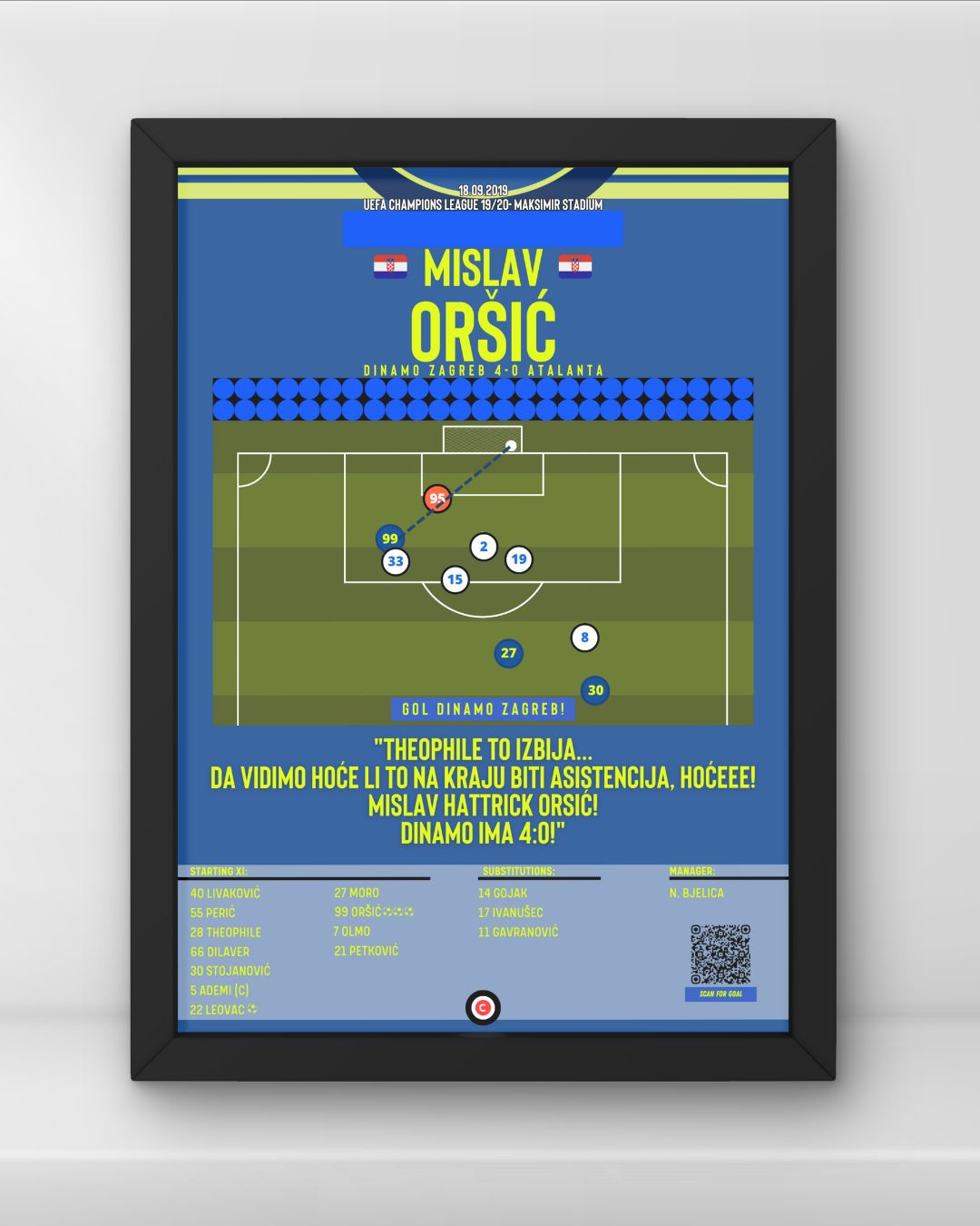 Mislav Oršić Goal vs Atalanta - UEFA Champions League 2019/2020 Group stage - Dinamo Zagreb - Premium from CATENACCIO - Just €14.50! Shop now at CatenaccioDesigns