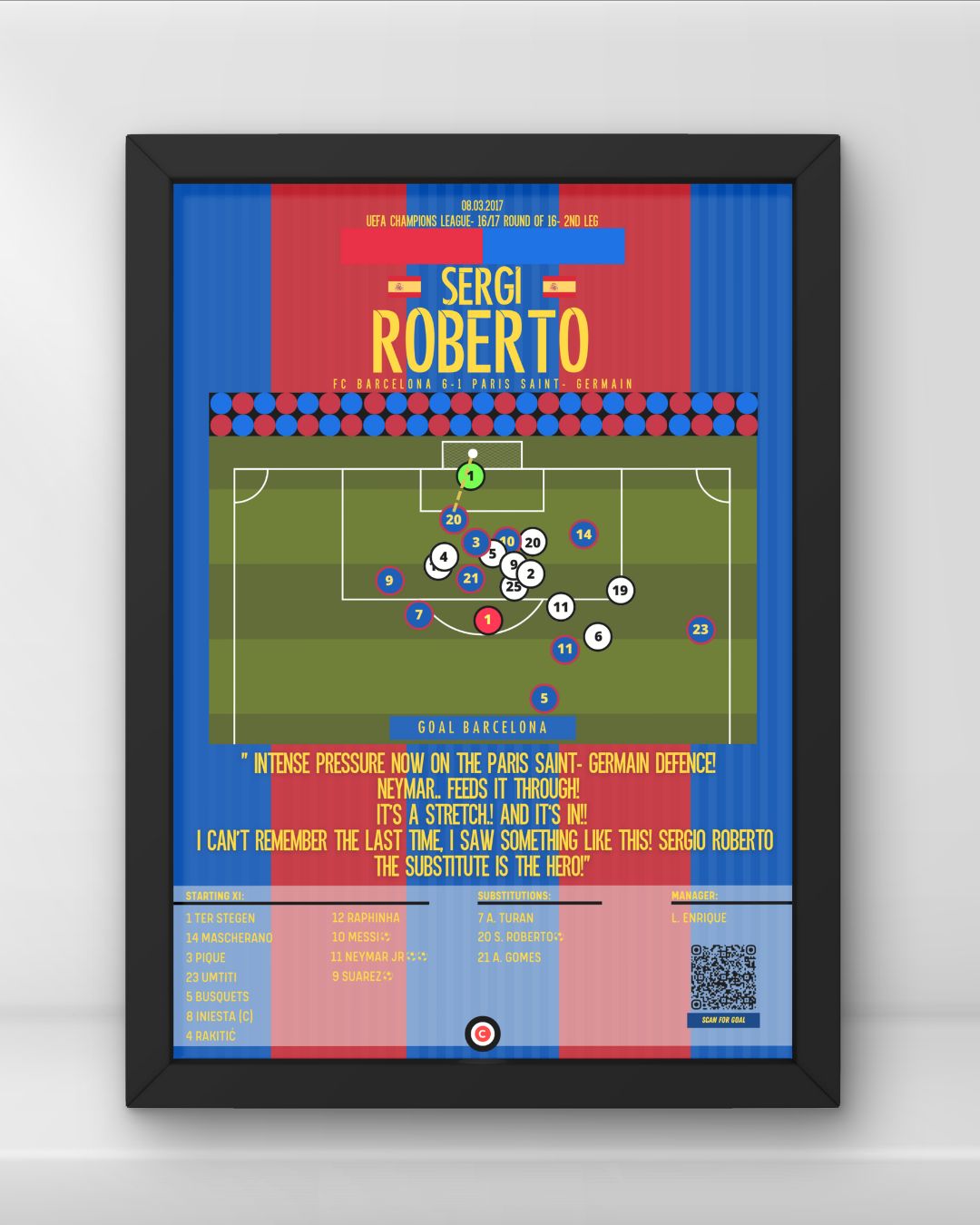 Sergio Roberto vs PSG- UEFA Champions League Round 16 (2nd leg)- FC Barcelona - Premium from CatenaccioDesigns - Just €14.50! Shop now at CatenaccioDesigns