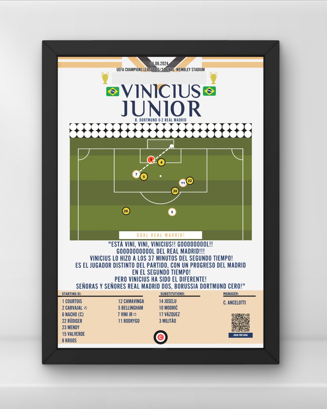 Vinicius Jr. vs Borussia Dortmund- UEFA Champions League 23/24 Final- Real Madrid - Premium from CatenaccioDesigns - Just €14.50! Shop now at CatenaccioDesigns