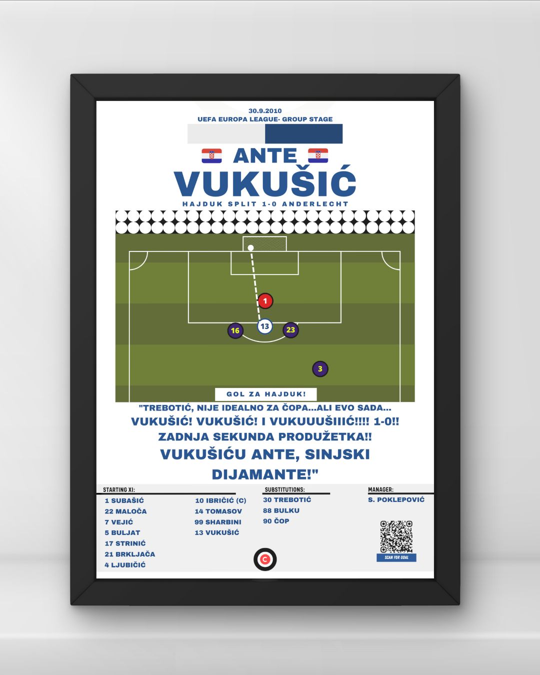 Ante Vukušić Goal vs Anderlecht - UEFA Europa League Group stage - Hajduk Split - Premium from CATENACCIO - Just €14.50! Shop now at CatenaccioDesigns