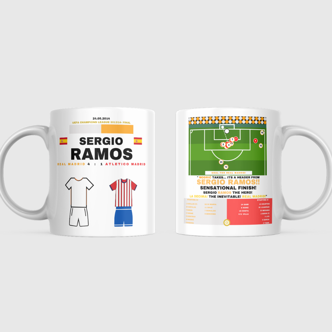 Sergio Ramos goal vs Atletico Madrid Mug - UEFA Champions League 2014 Final - Real Madrid - Premium  from CatenaccioDesigns - Just €14! Shop now at CatenaccioDesigns