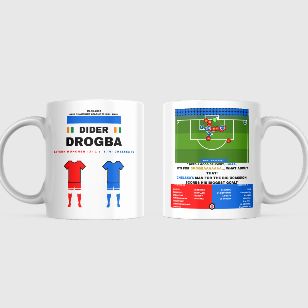 Didier Drogba vs Bayern Munchen Mug- UEFA Champions League Final- Chelsea - Premium  from CatenaccioDesigns - Just €15.50! Shop now at CatenaccioDesigns