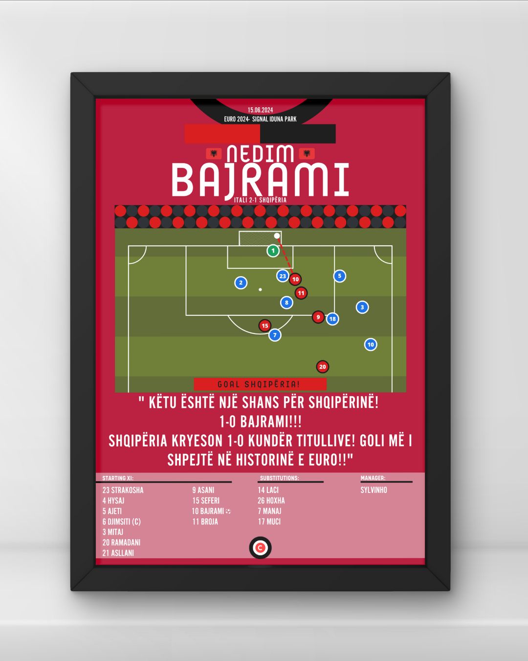 Bajrami goal vs Italy- Euro 2024- Albania - Premium  from CatenaccioDesigns - Just €14.50! Shop now at CatenaccioDesigns