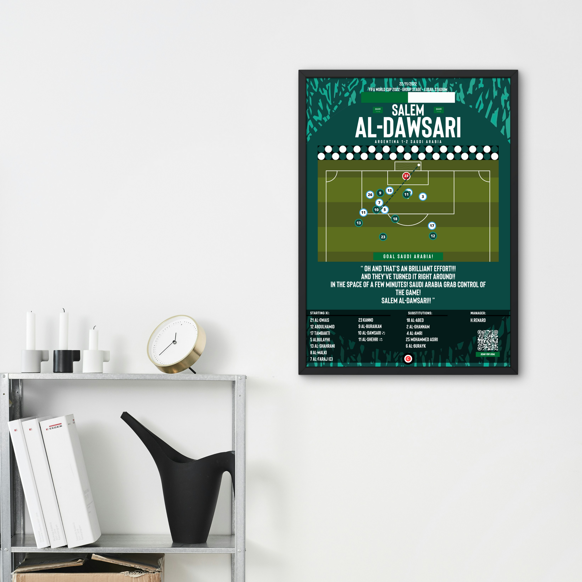 Al-Dawsari sensational winner vs Argentina - FIFA World Cup 2022 - Saudi Arabia - Premium Sports collectibles from CatenaccioDesigns - Just €14.50! Shop now at CatenaccioDesigns