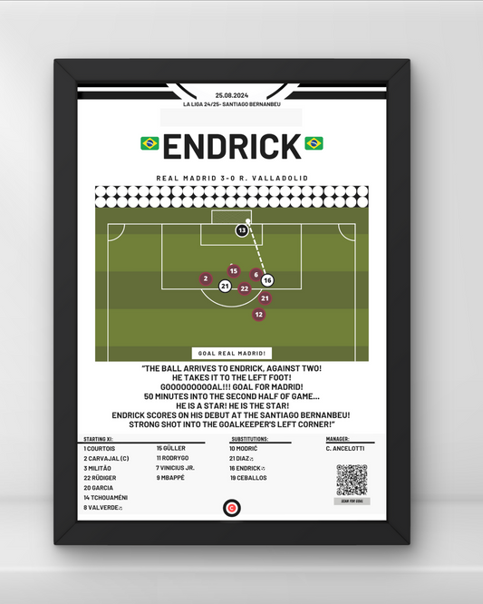 Endrick first goal for Real Madrid vs Valladolid- LaLiga 24/25- Real Madrid - Premium  from CatenaccioDesigns - Just €14.50! Shop now at CatenaccioDesigns