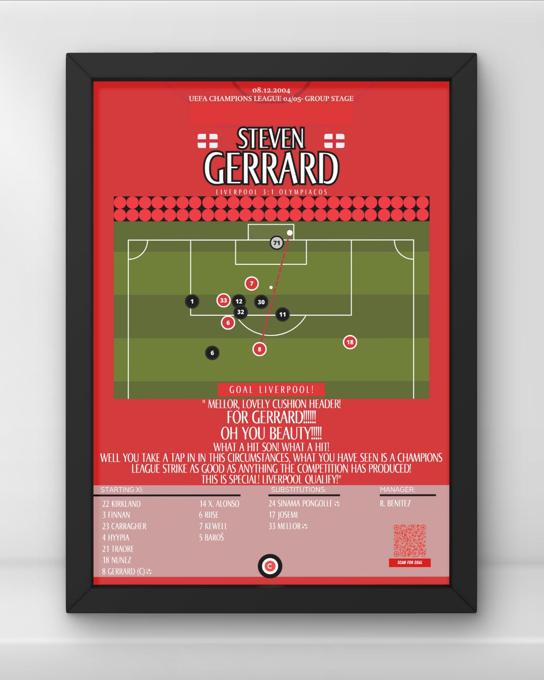 Steven Gerrard goal vs Olympiakos- Uefa Champions League 04/05- Liverpool - Premium  from CatenaccioDesigns - Just €14.50! Shop now at CatenaccioDesigns
