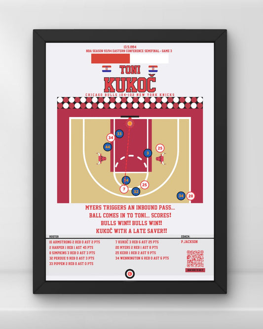 Toni Kukoč vs New York Knicks - NBA 93/94 - Chicago Bulls - Premium Sports collectibles from CATENACCIO - Just €14.50! Shop now at CatenaccioDesigns