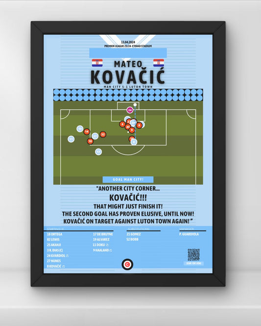 Mateo Kovačić volley goal vs Luton Town- Premier League 23/24- Manchester City - Premium  from CatenaccioDesigns - Just €14.50! Shop now at CatenaccioDesigns