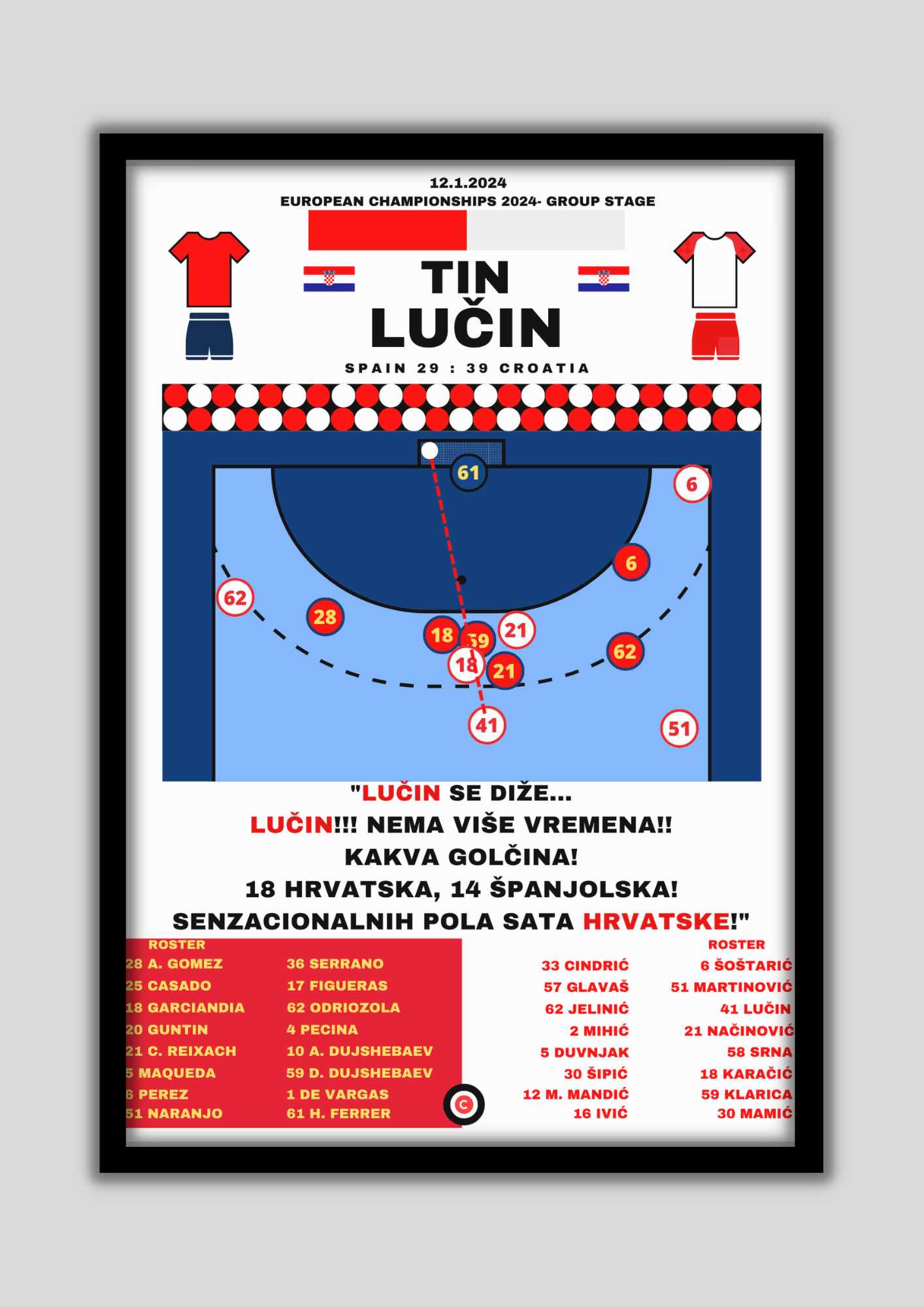 Tin Lučin vs Spain- EHF EURO 2024 Germany- Croatia - Premium  from CatenaccioDesigns - Just €14.50! Shop now at CatenaccioDesigns