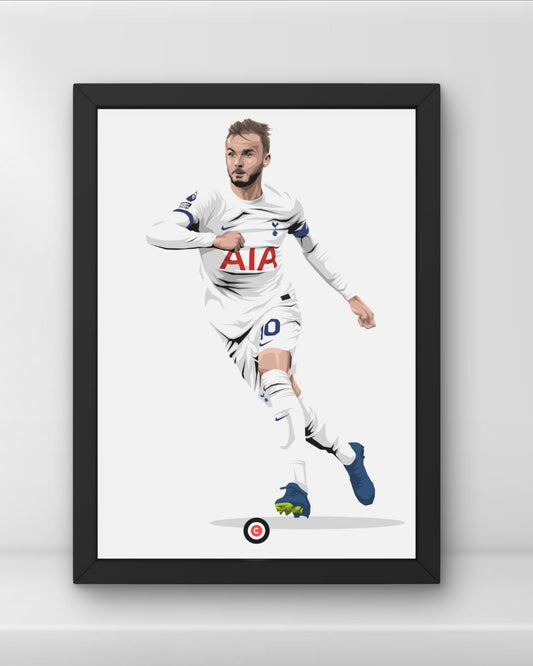 James Maddison playing for Tottenham - Premium Sports collectibles from CatenaccioDesigns - Just €14.50! Shop now at CatenaccioDesigns