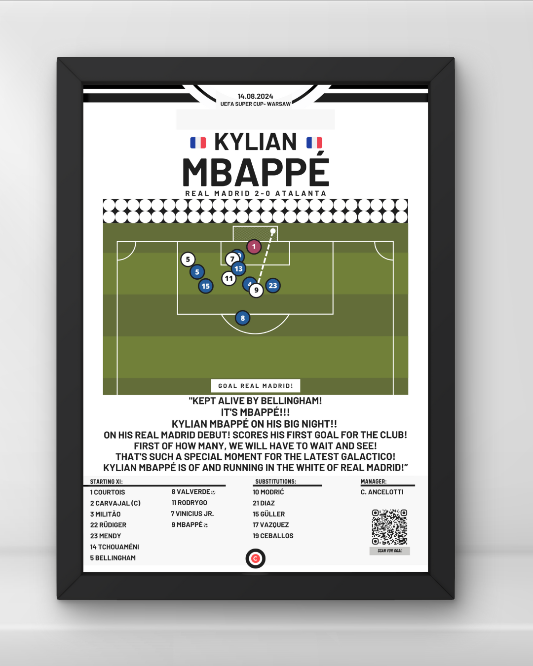 Kylian Mbappe debut goal for Real Madrid vs Atalanta- Super Cup 2024- Real Madrid - Premium  from CatenaccioDesigns - Just €14.50! Shop now at CatenaccioDesigns