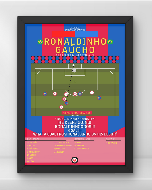 Ronaldinho debut goal for FC Barcelona vs Sevilla- La Liga 03/04- FC Barcelona - Premium  from CatenaccioDesigns - Just €14.50! Shop now at CatenaccioDesigns