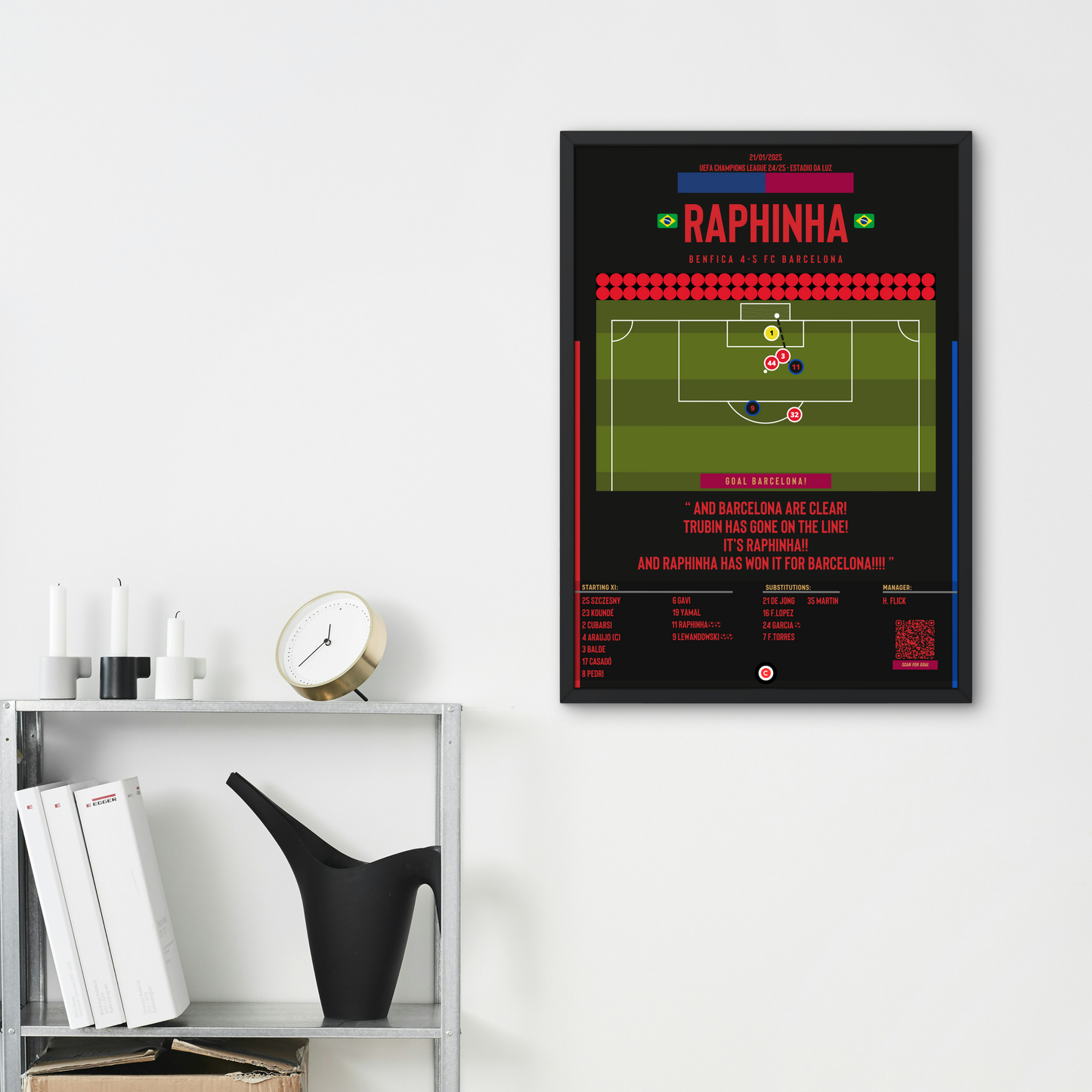 Raphinha last minute winner vs Benfica- UEFA Champions League 24/25- FC Barcelona - Premium Sports collectibles from CatenaccioDesigns - Just €14.50! Shop now at CatenaccioDesigns