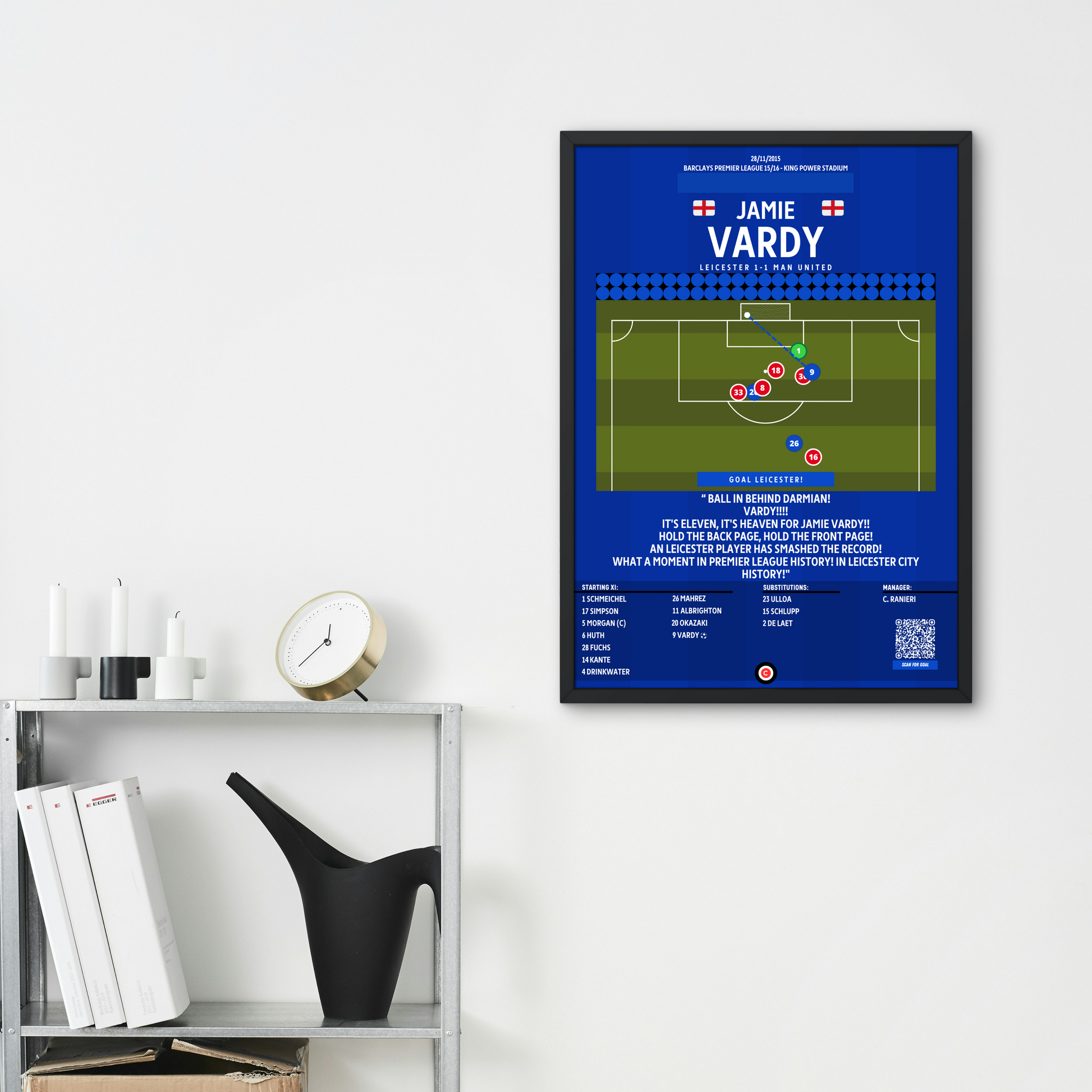 Jamie Vardy record breaking Premier League Goal vs Man United- Premier League 15/16- Leicester City - Premium Sports collectibles from CatenaccioDesigns - Just €14.50! Shop now at CatenaccioDesigns