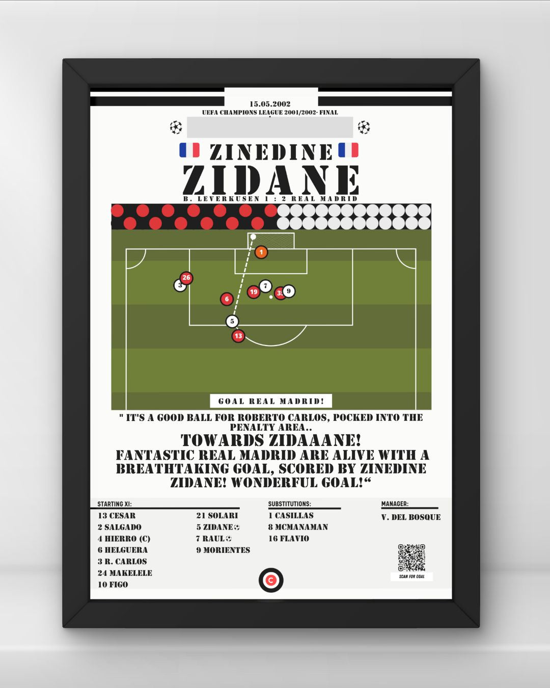 Zidane stunning goal vs Bayer Leverkusen- UEFA Champions League 2002 Final- Real Madrid - Premium  from CatenaccioDesigns - Just €8.70! Shop now at CatenaccioDesigns