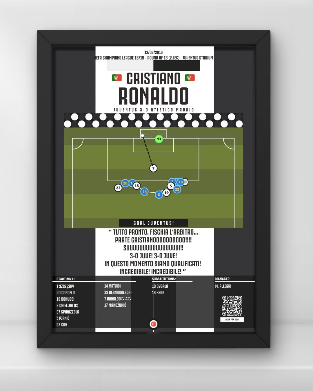 Cristiano Ronaldo goal vs Atletico Madrid - UEFA Champions League 18/19 - Juventus - Premium Sports collectibles from CatenaccioDesigns - Just €14.50! Shop now at CatenaccioDesigns