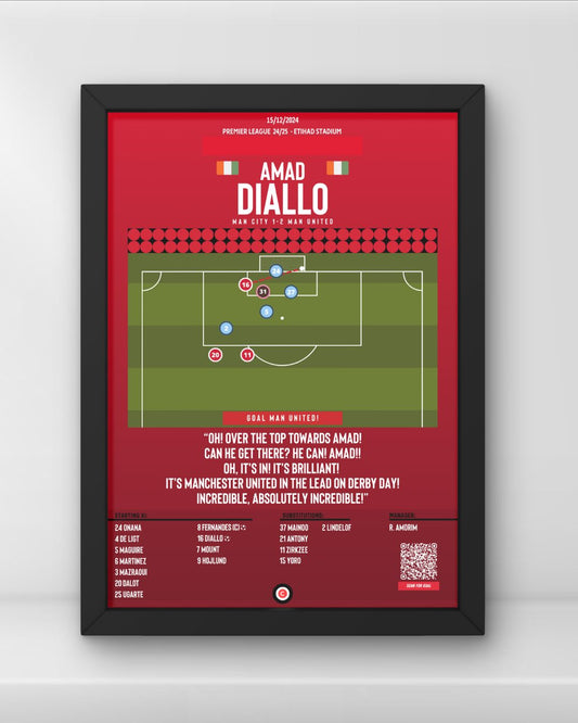 Amad Diallo winning goal vs Manchester City - Premier League 24/25 - Manchester United - Premium Sports collectibles from CatenaccioDesigns - Just €14.50! Shop now at CatenaccioDesigns