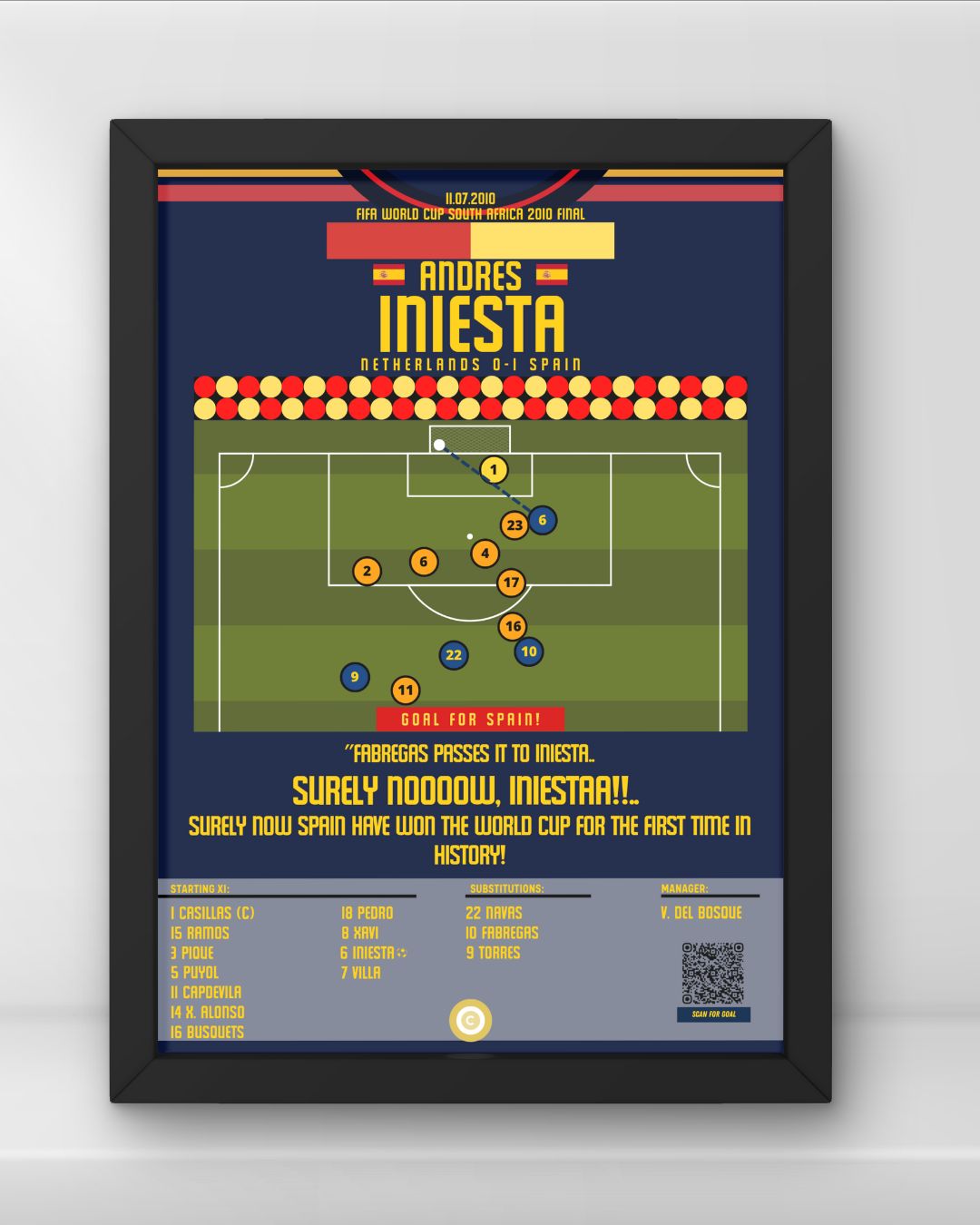 Andres Iniesta Goal vs Netherlands - FIFA World Cup 2010 - Spain - Premium  from CATENACCIO - Just €8.70! Shop now at CatenaccioDesigns