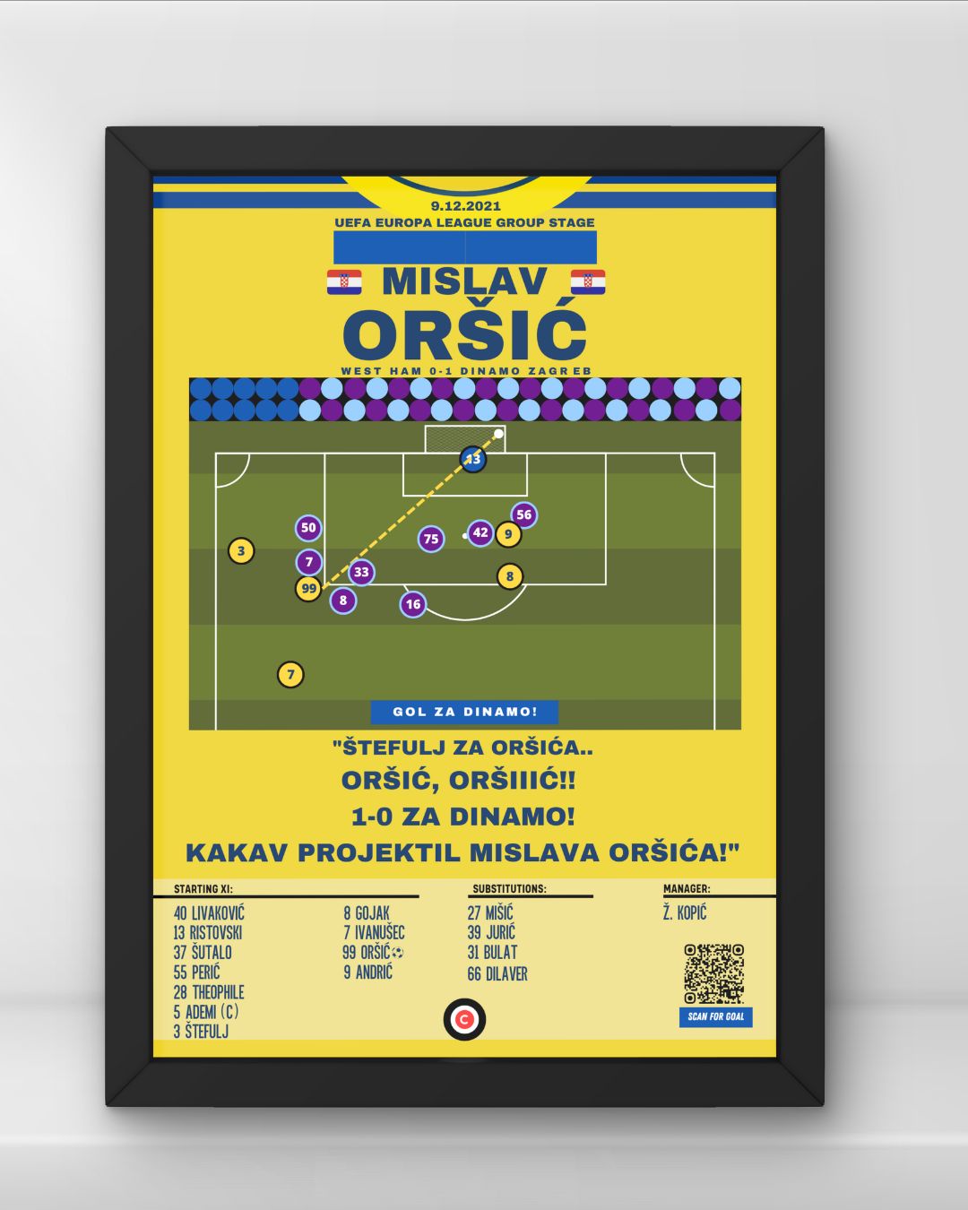 Mislav Oršić Goal vs West Ham - UEFA Europa League Group Stage - Dinamo Zagreb - Premium  from CATENACCIO - Just €14.50! Shop now at CatenaccioDesigns