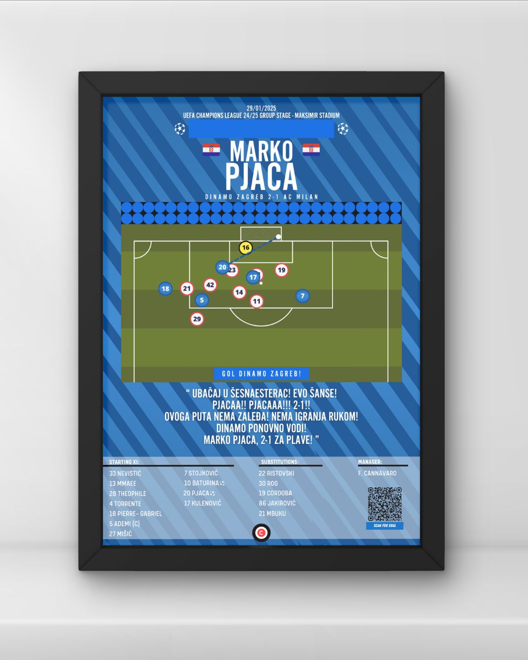 Marko Pjaca winner goal vs AC Milan - UEFA Champions League 24/25 - Dinamo Zagreb - Premium Sports collectibles from CatenaccioDesigns - Just €14.50! Shop now at CatenaccioDesigns