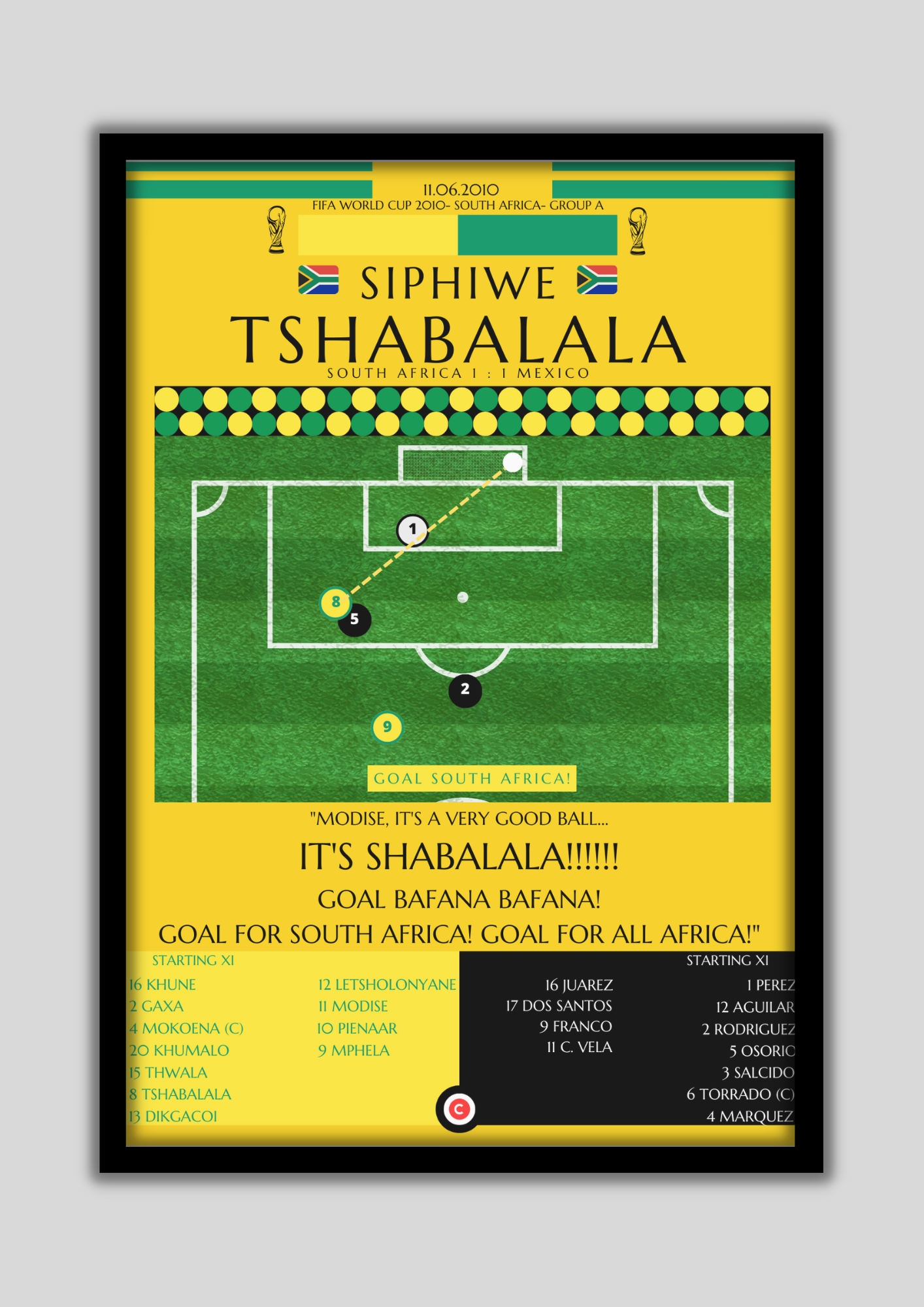 Tshabalala scores the first goal of the 2010 World Cup- South Africa - Premium  from CatenaccioDesigns - Just €14.50! Shop now at CatenaccioDesigns